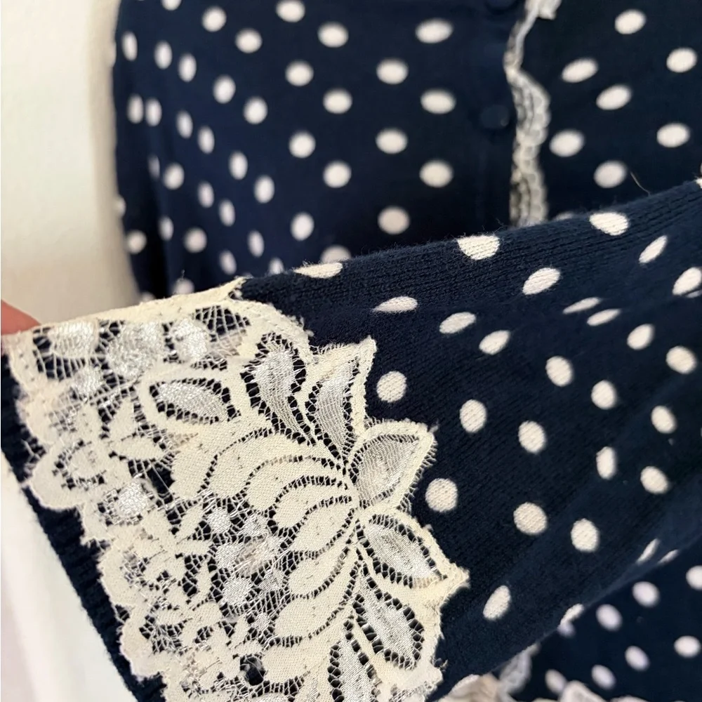 Navy and White Cardigan with Polka Dots - Picture 5 of 5